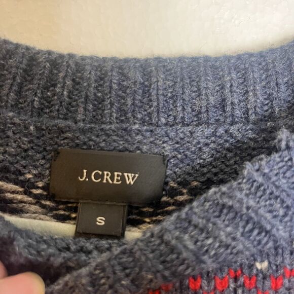 J Crew Blue Red Fair Isle Nordic Knit 100% Lambswool Crewneck Sweater size small - Picture 5 of 6